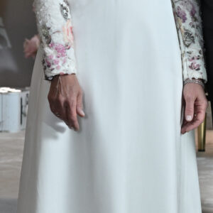 Custom made women’s cream and floral gown for sale