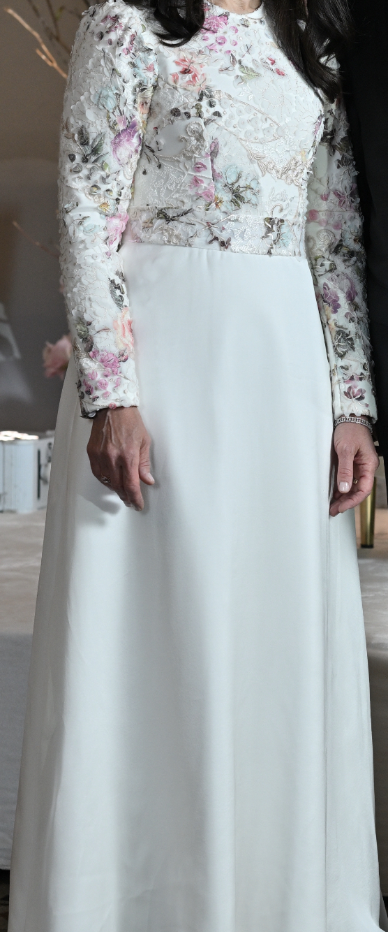 Custom made women’s cream and floral gown for sale