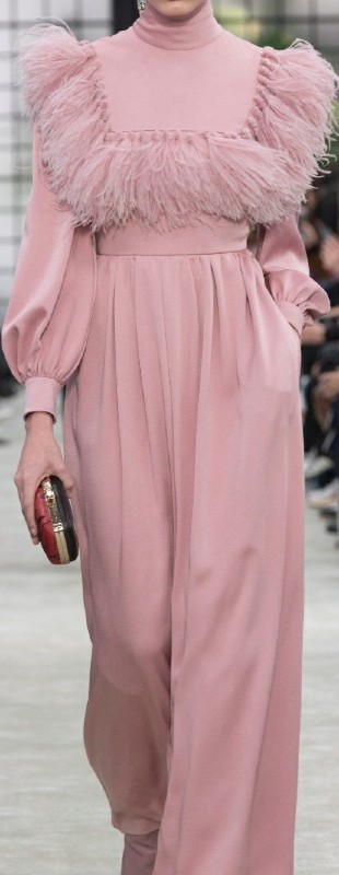 Valentino pink satin statement gown accented with Italian Ostrich feathers for sale