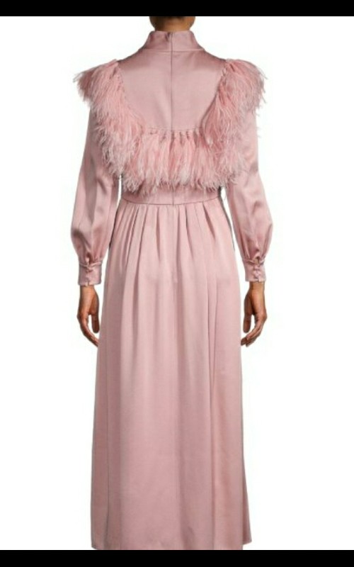 Valentino pink satin statement gown accented with Italian Ostrich feathers for sale