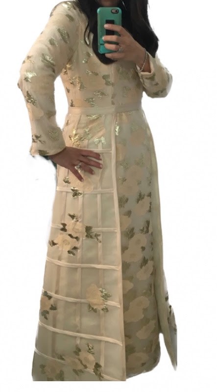 Beautiful beige ivory gold shine brocade gown for sale