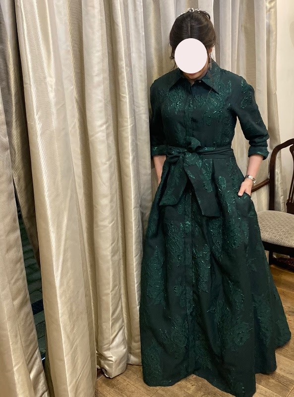 Green Floral Collared Gown for sale
