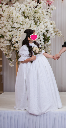 Beautiful Custom Made White Eyelet Gown for Little Girl for sale