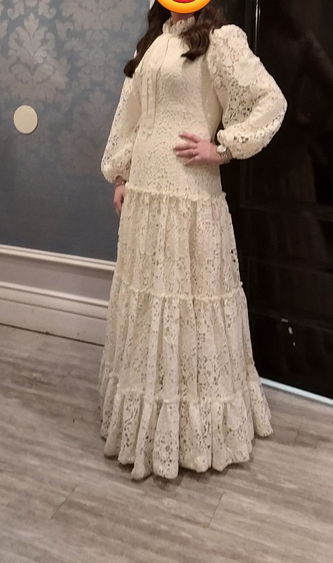 Elegant Miris ivory lace gown for sale
