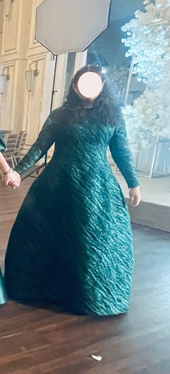 Green silk brocade Valentino style gown for sale