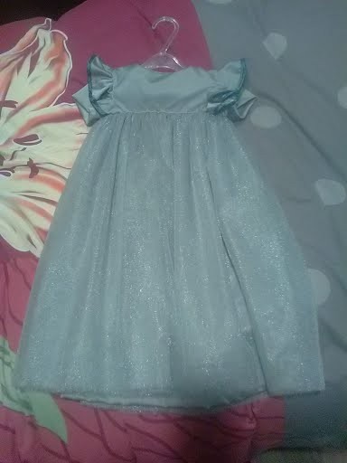 Adorable Blue/grey Shimmer tulle girls gown with ruffle detail for sale