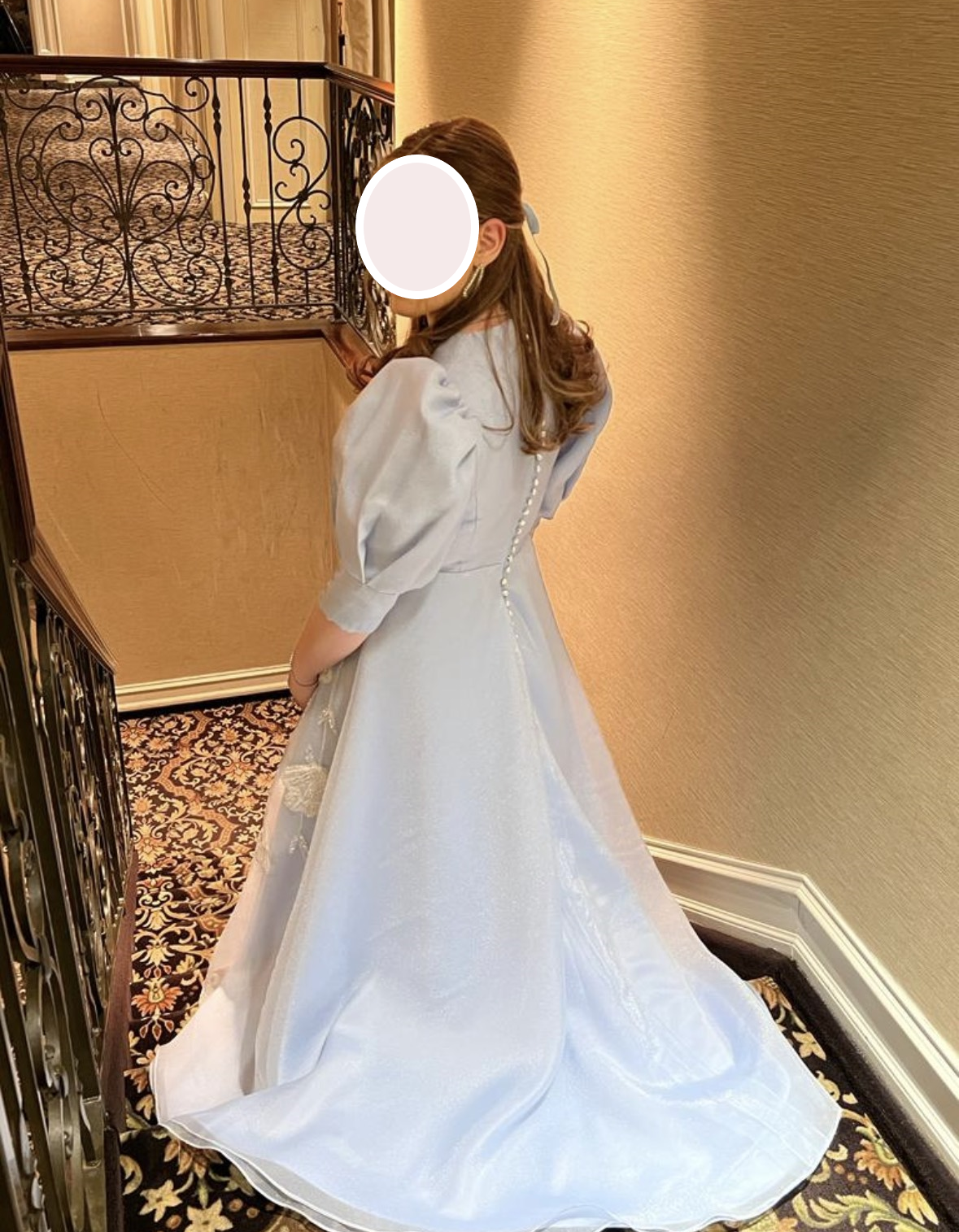 Beautiful light blue custom sewn gown for rent/sale