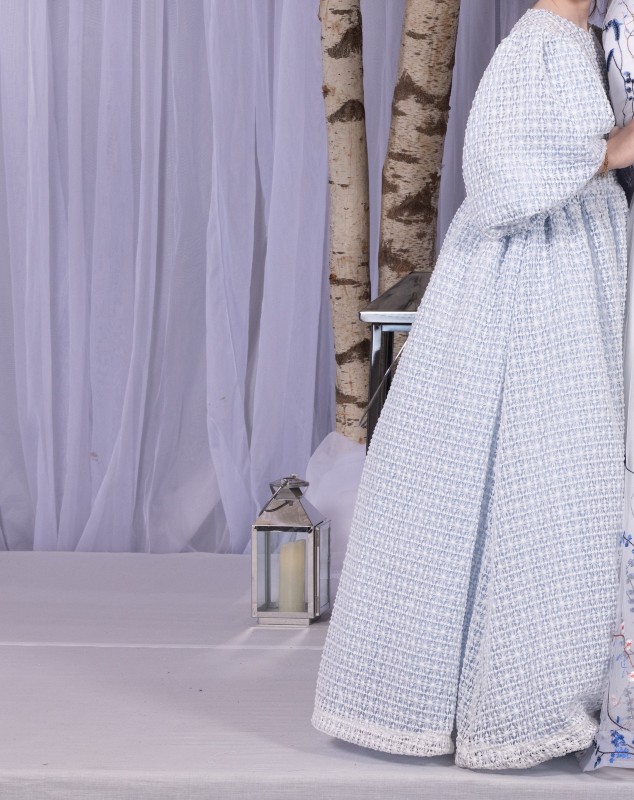 blue and white eyelet 3/4 sleeve gown for sale