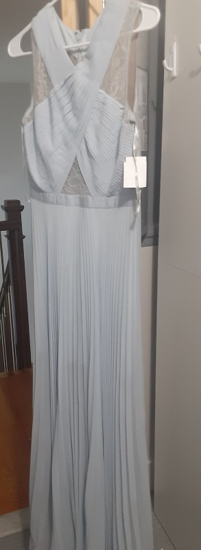 BCBG Maxazria elegant pleated light blue dress for sale