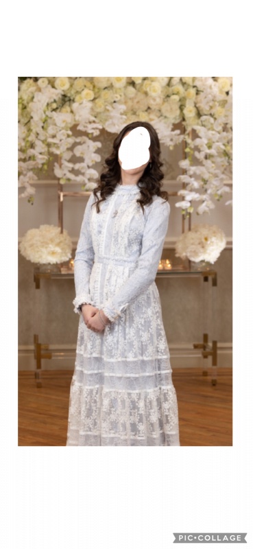 Elegant blue and white gown for sale