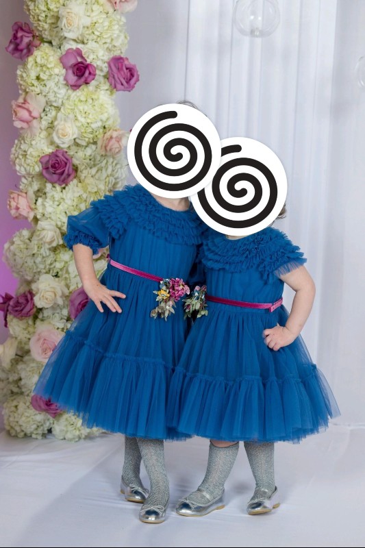 Monna Lisa show-stopping blue gown with pink belt for sale
