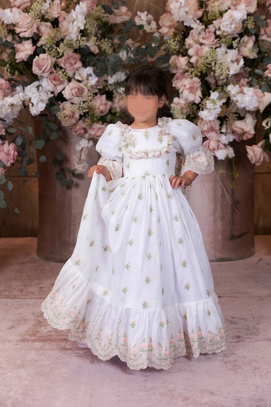 three designer embroidered linen gowns for sale