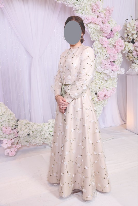 Magnificent custom Sister of the Bride gown with beautiful detail for sale