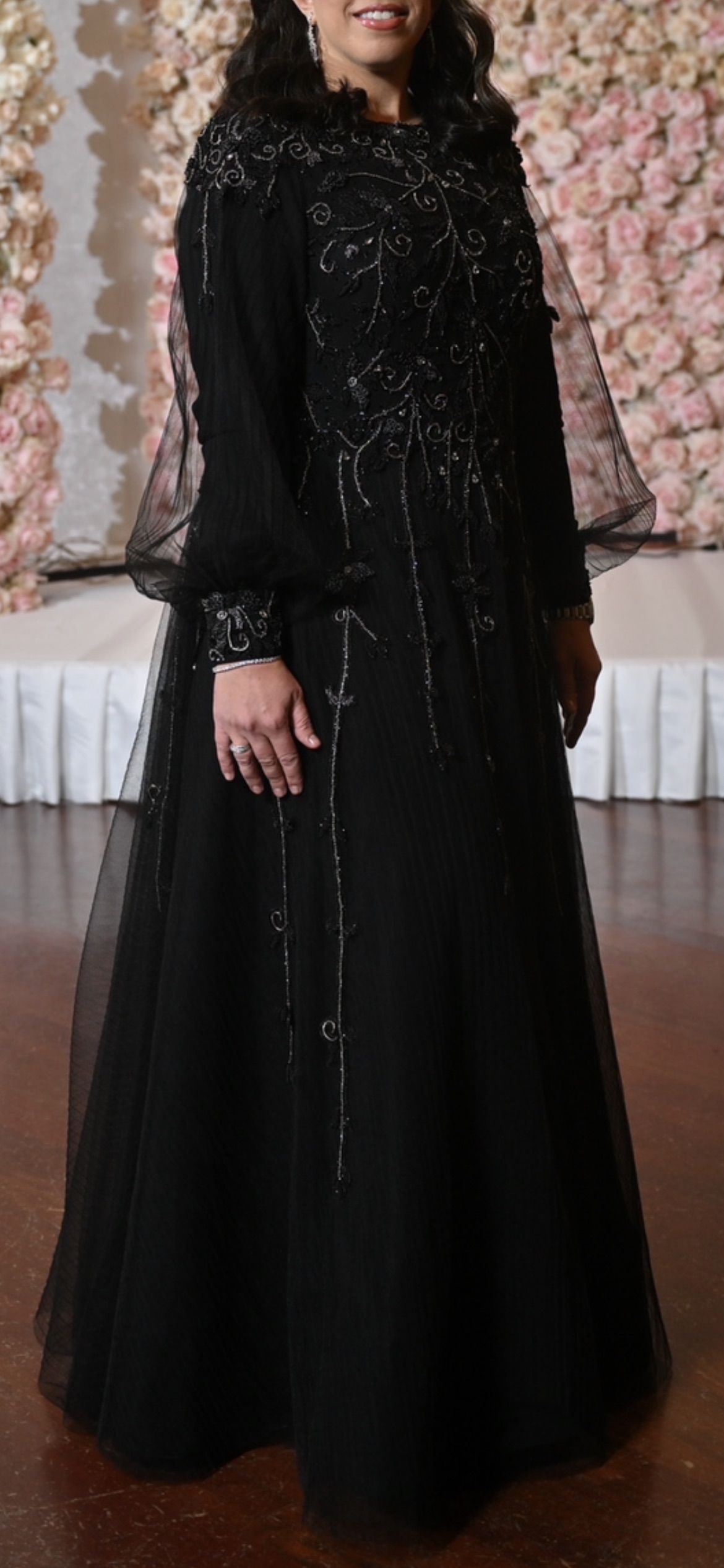 beautiful custom black gown with stunning beading for sale