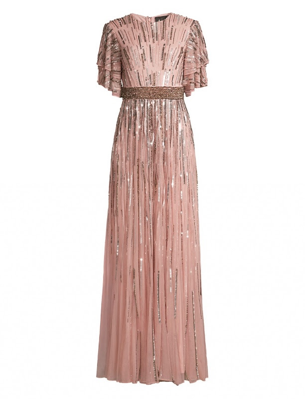 Elegant blush pink Mac Duggal gown for sale