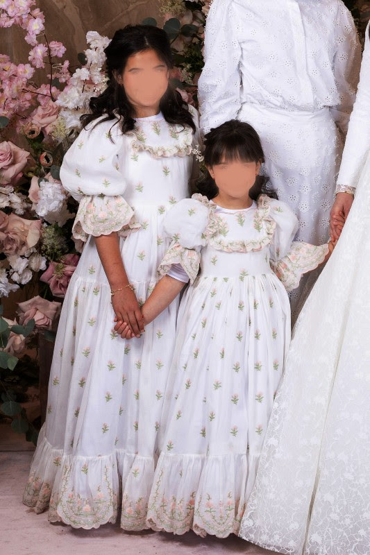 three designer embroidered linen gowns for sale