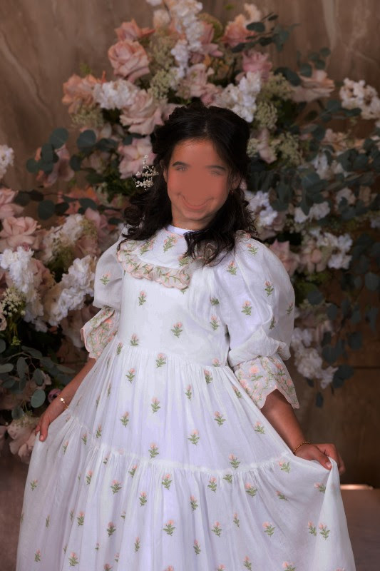 three designer embroidered linen gowns for sale