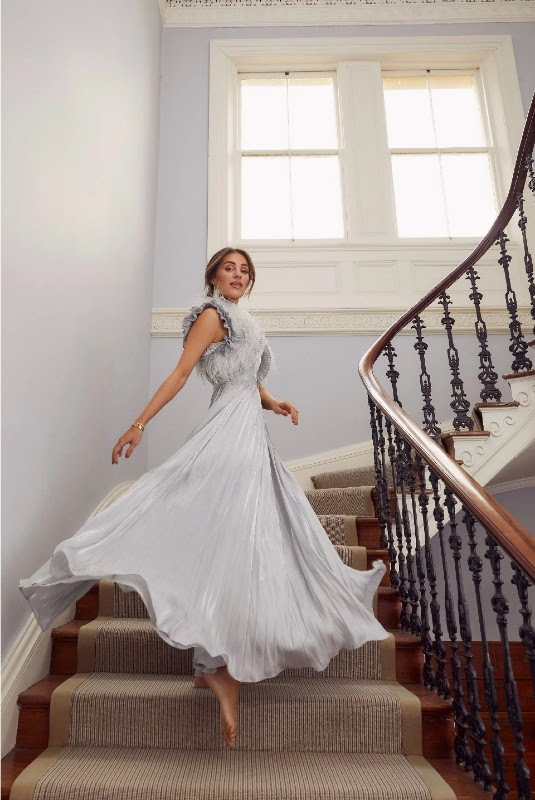 Angelic semi custom silvery blue sister of the Bride/Groom gown for sale