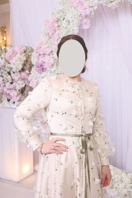 Magnificent custom Sister of the Bride gown with beautiful detail for sale