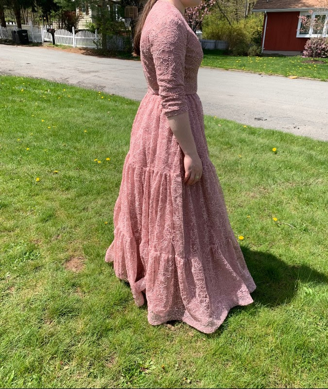 Beautiful Classy Custom Pink/Rose Lace Gown for rent/sale