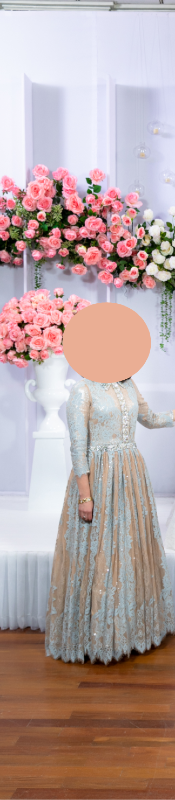 Stunning blue and tan lace with silver shine mother of the bride gown for sale