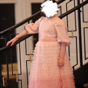 Stunning girl's custom made pink ombre tulle ruffled gown for sale