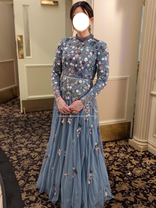 blue mac duggal dress Women's Sequined High Neck Flutter Sleeve A Line Gown Designed for formal nights and upscale gatherings stunning mac duggal blue gown