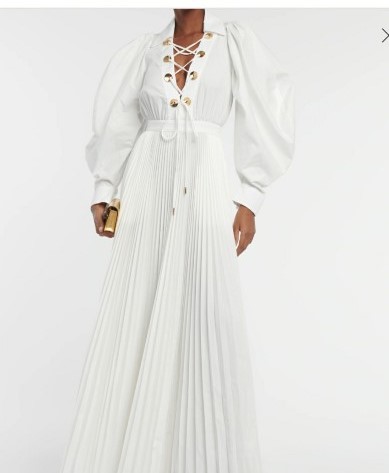 Elie Saab puffed sleeved white pleated gown for sale – Instagowns