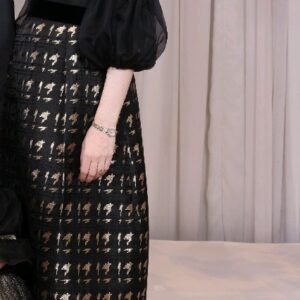 Elegant Black and Gold Maternity Gown for sale