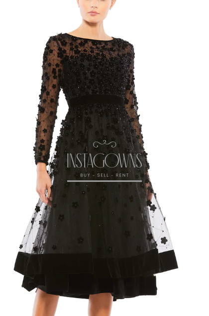 Mac Duggal black dress with velvet detail for sale – Instagowns