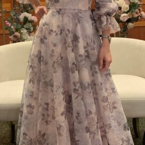 Elegant and beautiful, exquisite pink floral mesh gown for rent/sale