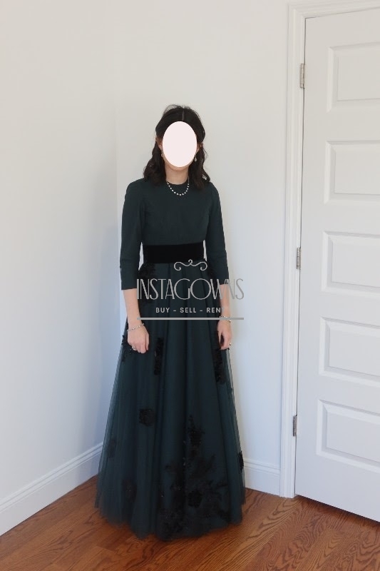 Custom green tulle gown, with black velvet belt for rent/sale – Instagowns
