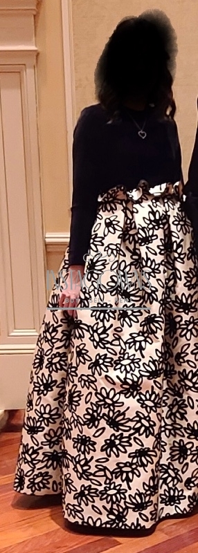 Elegant custom gown black and off white floral for Rent/Sale