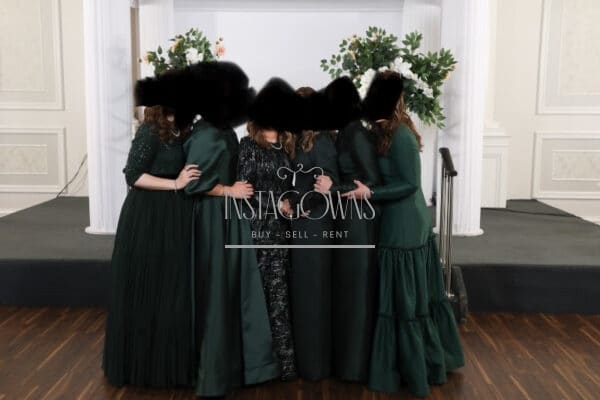 Exquisite green black and gold gown for rent/sale