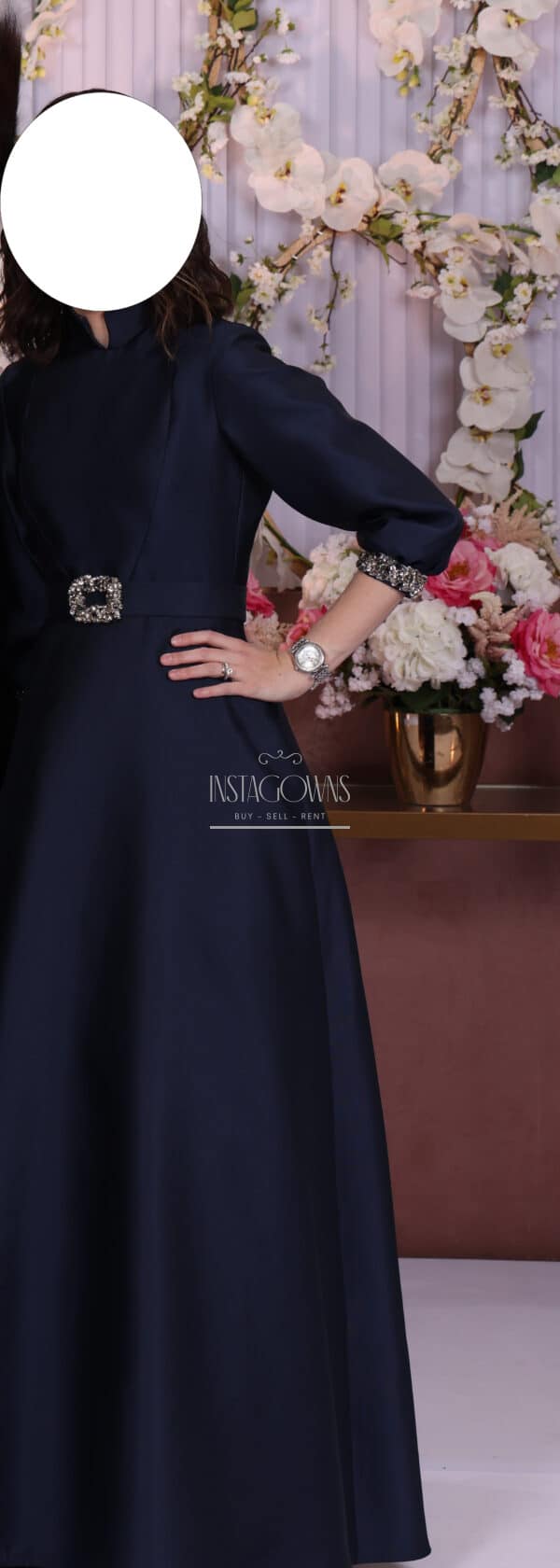 Magnificent custom navy gown for rent or sale