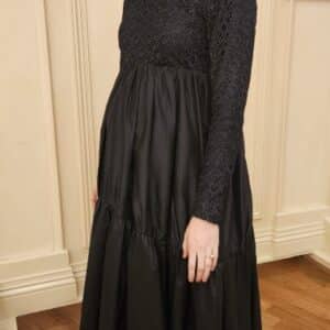 Sophisticated Navy Lace and Taffeta Sister of the Bride Maternity Gown by M. Lorincz for Sale