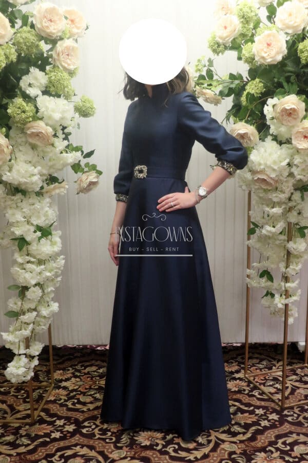 Magnificent custom navy gown for rent or sale