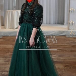 Beautiful custom made green lace and tulle gown for sale