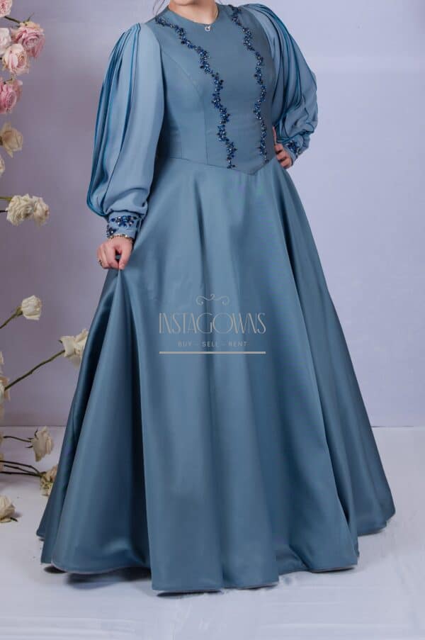 Elegant custom blue gown for sale