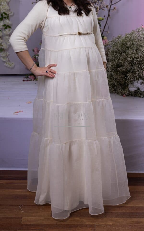 Designer Maternity Ivory Gown With Detailed Shrug & Belt for sale or rent