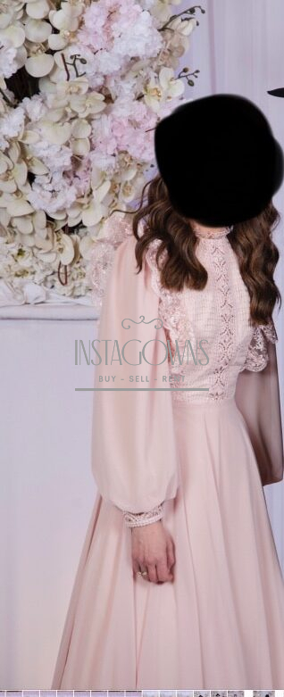 Pink Silk Double Layered - Stylish Gown with Floral Contrast Hem