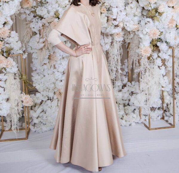 Elegant classic Halberstam taupe color gown for sale