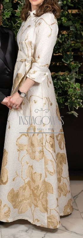 green emerald velvet dress Metallic Jacquard Twist Bodice Off-The-Shoulder Evening Gown – The Dressing  Room main image 1