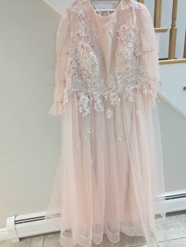 Beautiful custom made pink gown tulle and applique for sale