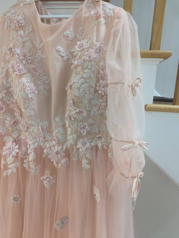 Beautiful custom made pink gown tulle and applique for sale