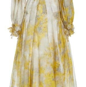 Beautiful Zimmermann Yellow/Ivory Linen-Silk Gown For Sale