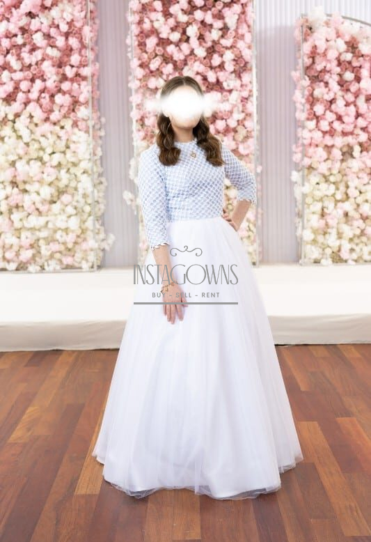 White Essential Gown with Blue Trim main image 0