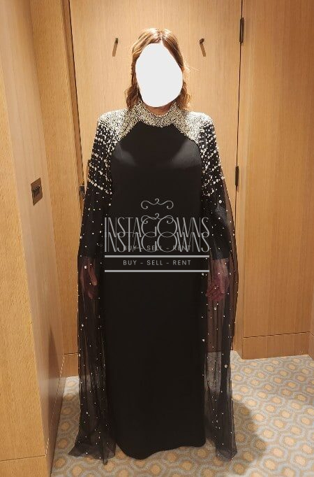 Magnificent Black Dress With Beading at Collar and on Floating Tulle for sale