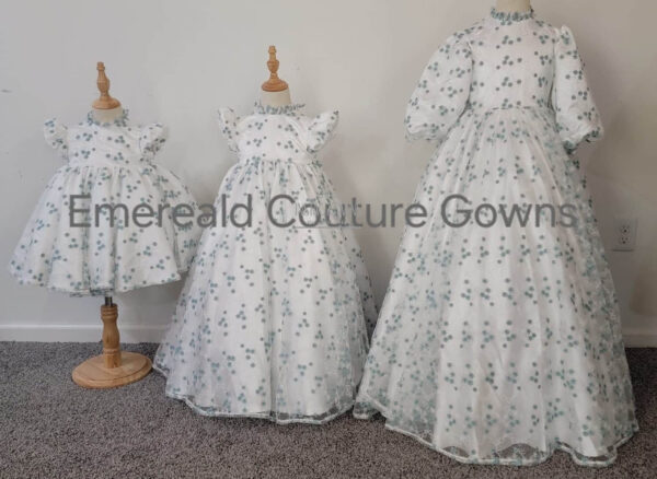 14 Brand New Magnificent Mini Embroidered Sea/Light Blue & White Floral Gowns for Sale