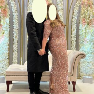 Beautiful slenderizing pink Mac Duggal dress for sale